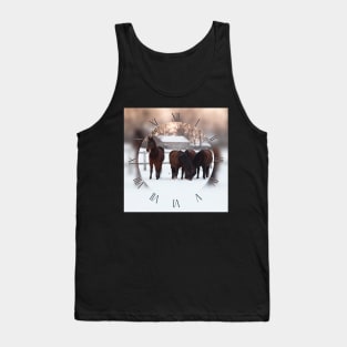 Four horses grazing on white snowy pasture Tank Top